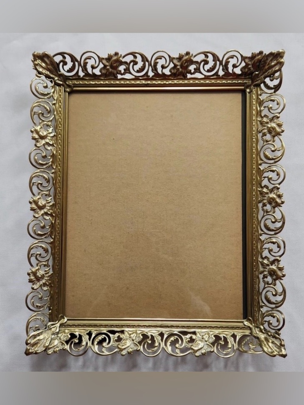 Vintage Ornate Gold brass Filigree Picture Frame 8x10” - Picture 2 of 3